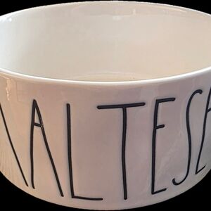 Rae Dunn White Ceramic Maltese Dog Bowl with Black Lettering Salad Serving